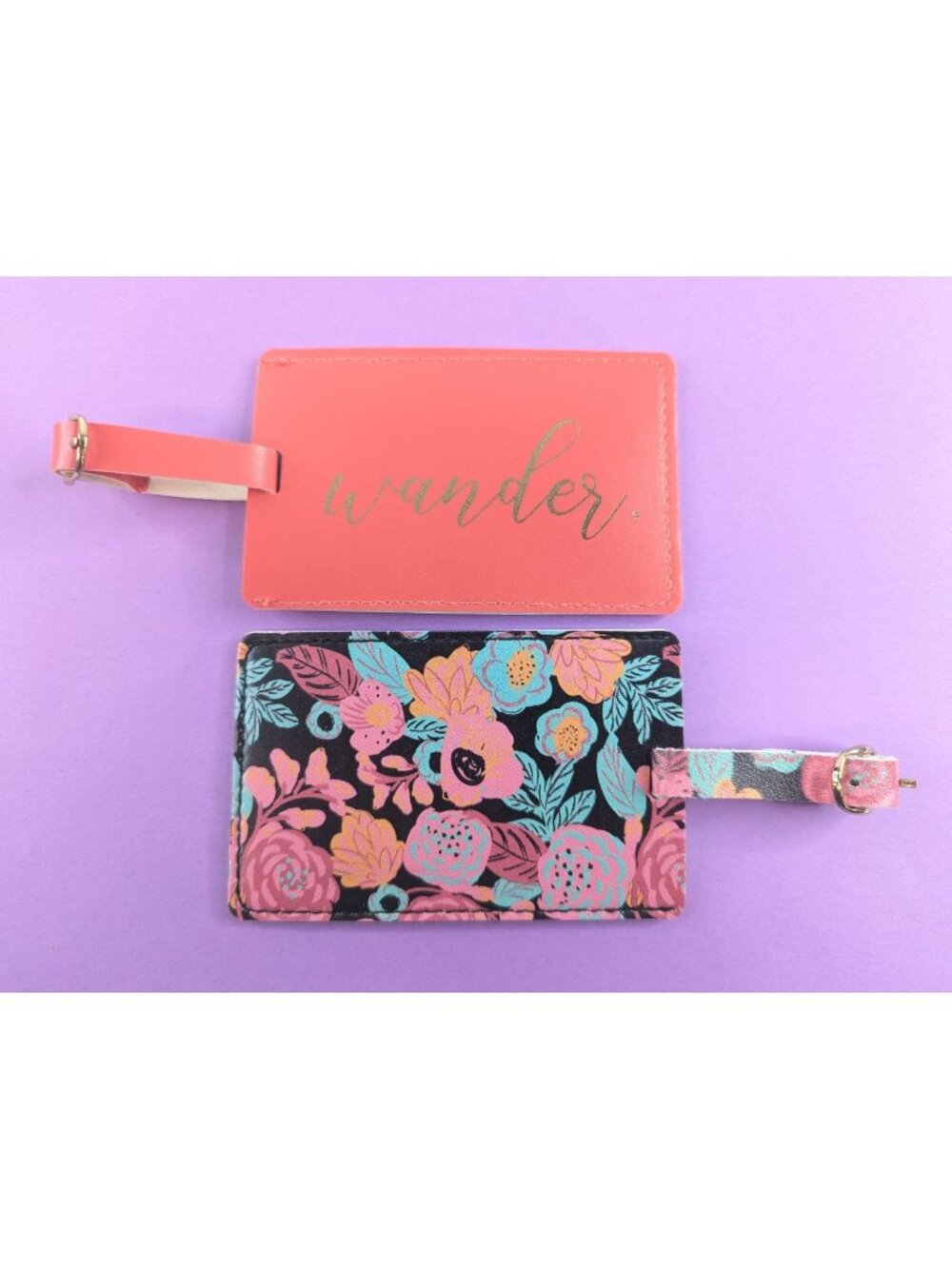 Canyon Moon Luggage Tags Set Floral & Salmon Pink Travel Bag ID - NEW in Box